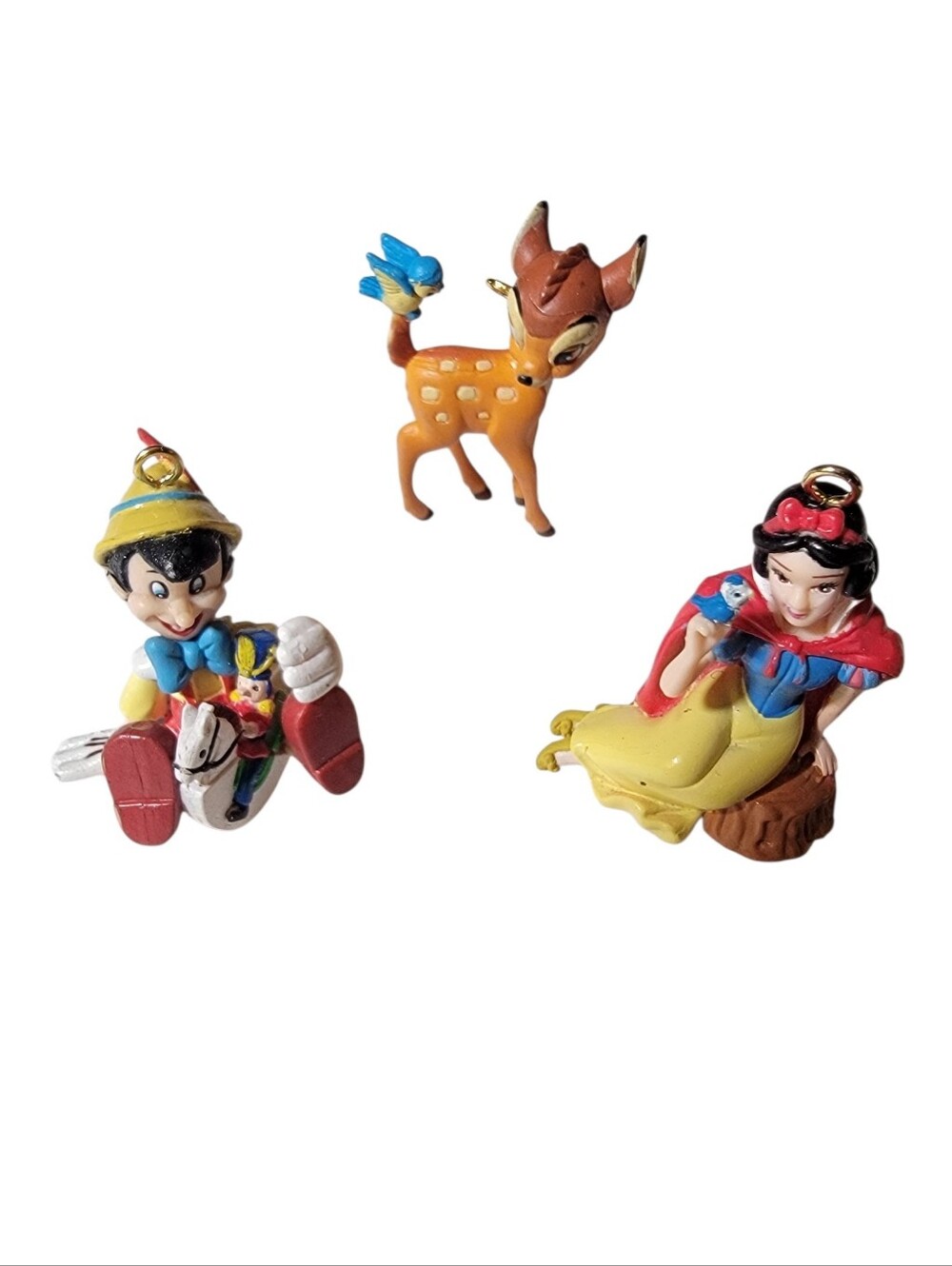 (3) Vtg Disney Classics Enesco Miniature Ornaments Snow White Bambi Pinocchio